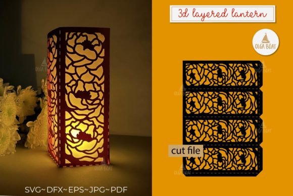 3d Flowers Peonies Lantern Svg