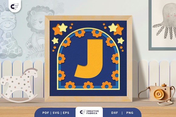 Baby Alphabet J Monogram 3D Papercut SVG