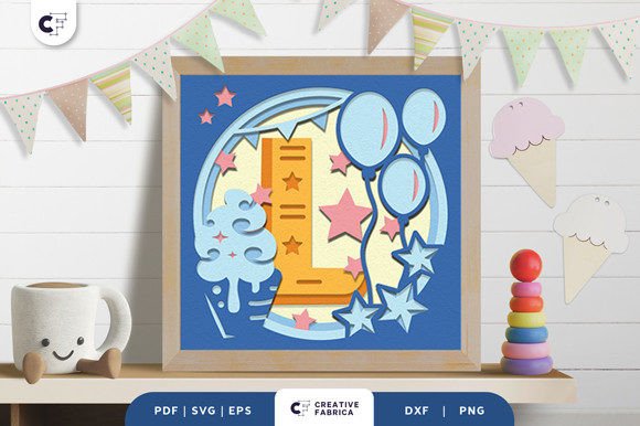 Baby Alphabet L Monogram 3D Papercut SVG