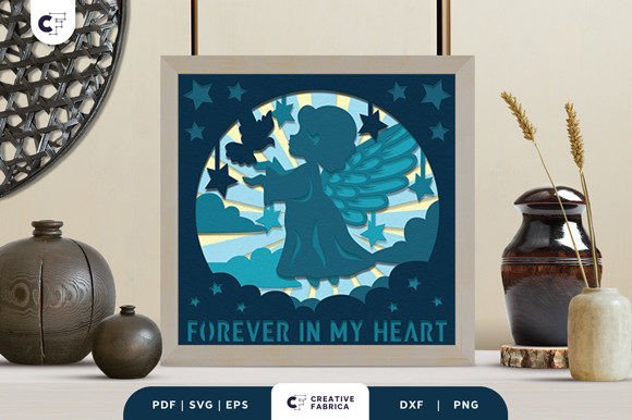 Cute Little Angel 3D Shadow Box SVG: A Thoughtful Tribute with Paper-Cut Artistry