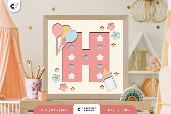 Designing with the Baby Alphabet H Monogram 3D Papercut SVG