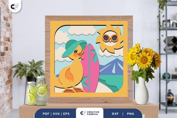 Duckling Summer Holiday 3D Paper Cut SVG