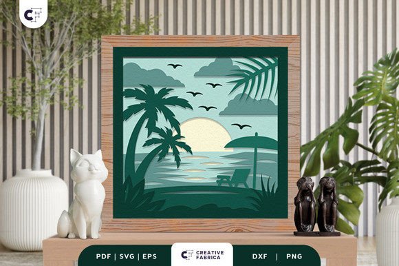Elevate Your Creative Projects with the Tropical Beach 3D Shadow Box Paper Cut