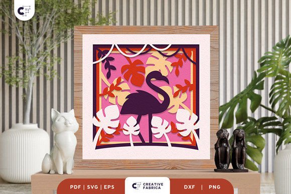 Flamingo in Tropical Forest 3D Paper Cut
