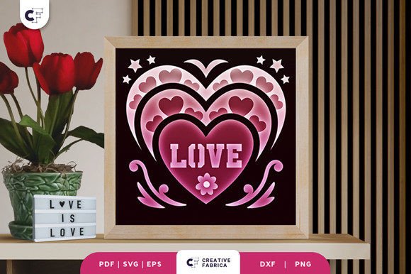 Floral Valentine Heart 3D Shadow Box Design