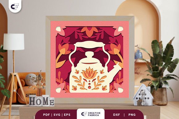 Folk Art Teapot 3D Shadow Box – A Timeless Decorative Design