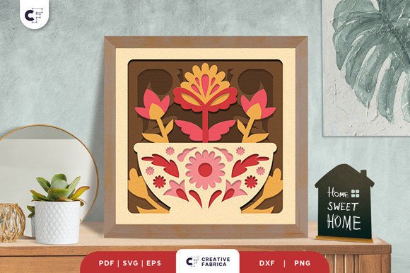 Folk Bowl 3D Shadow Box SVG for Springtime Design