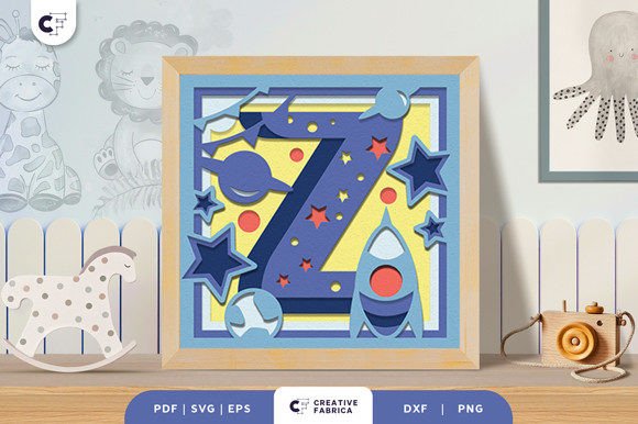 Galaxy-Themed 3D Shadow Box for Baby Boy's Letter Z
