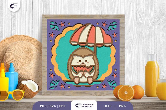 Hedgehog in the Summer 3D Shadow Box