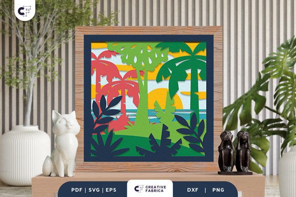 Tropical Jungle Landscape 3D Shadow Box