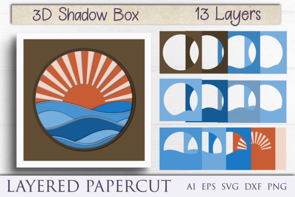 Waves Shadow Box: A Versatile 3D Ocean Layered SVG Design for Creative Projects